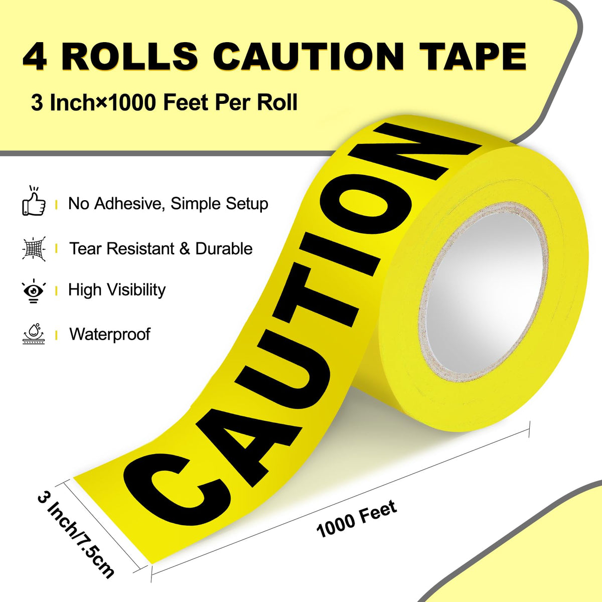 4000ft Total Yellow Caution Tape Rolls, for Halloween, 4 Rolls 3in x 1000ft