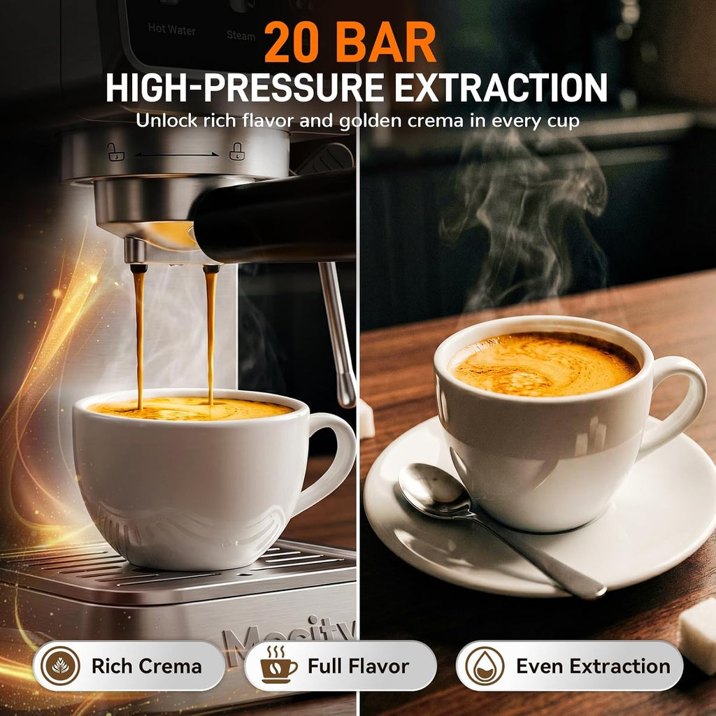 20 Bar Espresso Machine with Milk Frother, Touchscreen Coffee Maker for Espresso, Americano & Over Ice Coffee