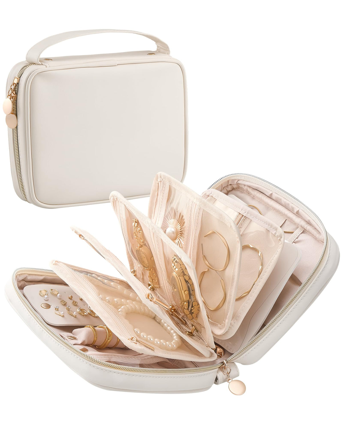 Travel Jewelry Case, Medium Jewelry Storage Binder Organizer -Beige