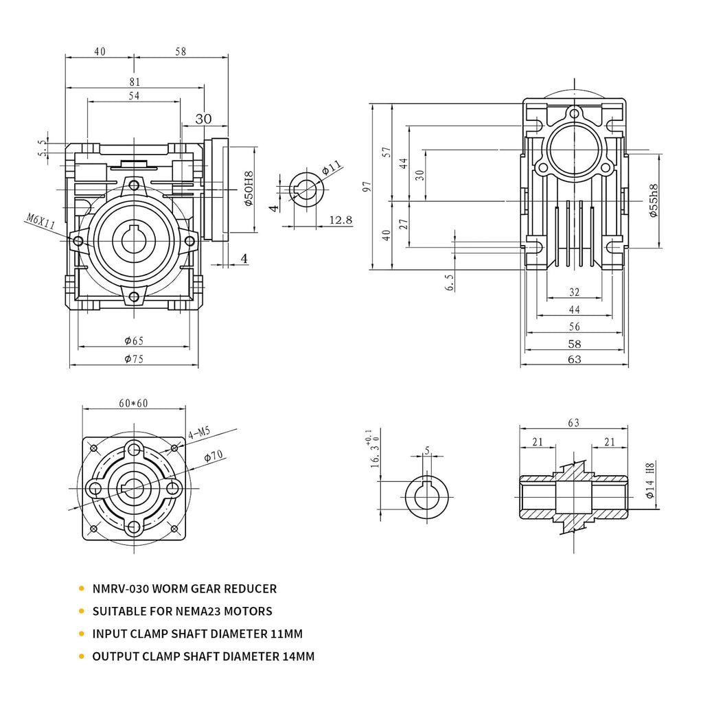 NMRV-030 Worm Gear Reducer 10:1 12V NEMA23 Stepper Servo Motors