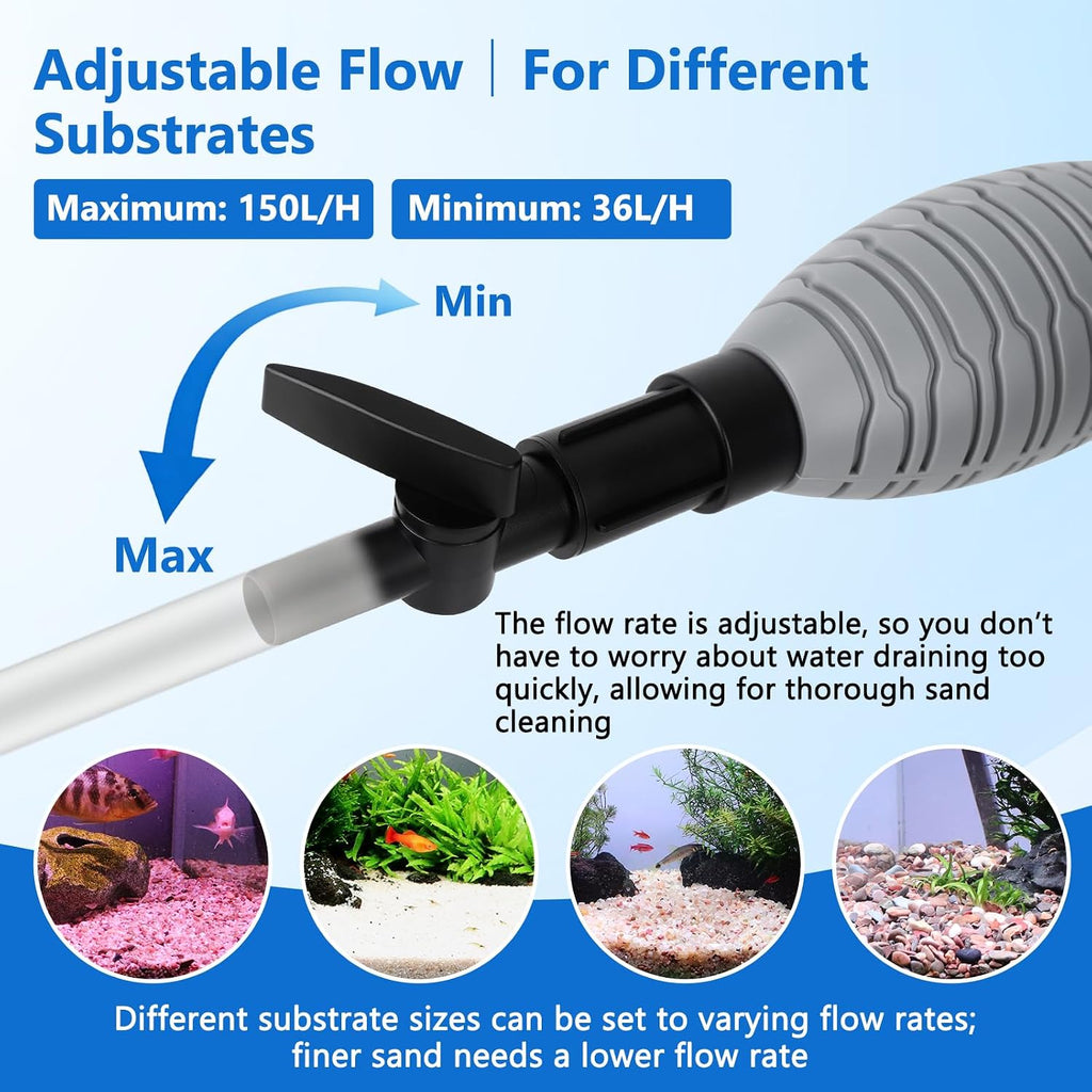 Gravel Vacuum for Aquarium Siphon - Adjustable Flow Fish Tank Cleaner | Manual Siphon Pump with Handle, Water Changer
