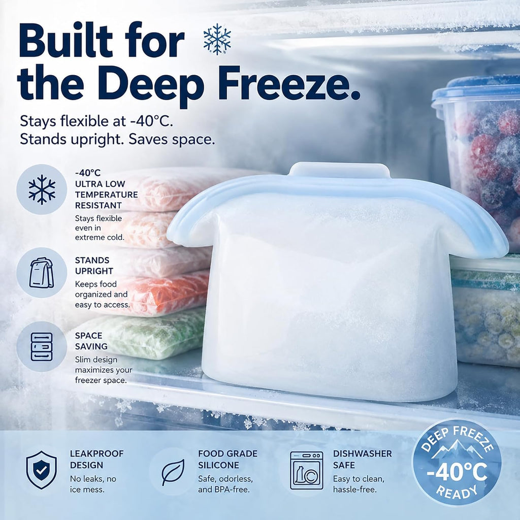 Silicone Food Storage Bags, Reusable, High-Temperature Resistant, Leak-Proof Upright Freezer Bags, Microwave and