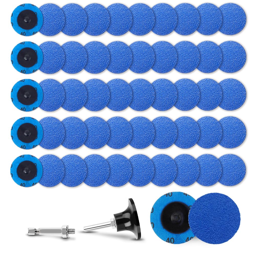 50Pcs 2 inch R-Type Quick Change Zirconia Surface Conditioning Sanding Discs Set 40 Grit with Adapter & Backing Pad