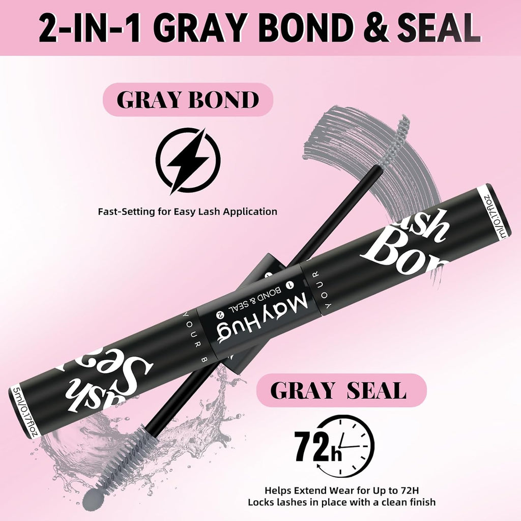 Gray Lash Bond and Seal Kit with Lash Glue Remover and Tweezers Long-Lasting, Waterproof For DIY Eyelash Extension At