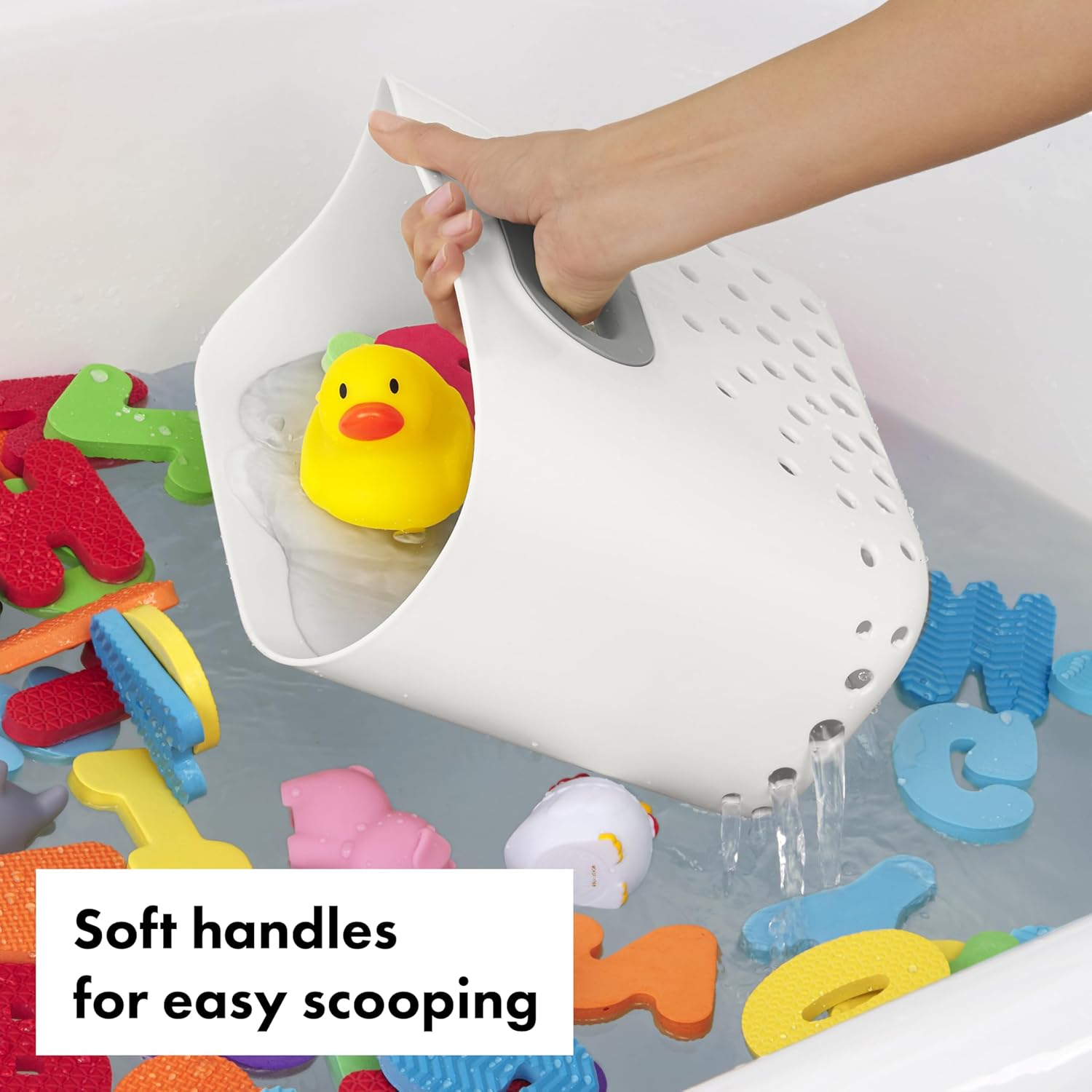 OXO Tot Stand Up Bath Toy Storage Organizer, 7.1 L, Large Capacity Bin for Baby Bath Essentials - Gray