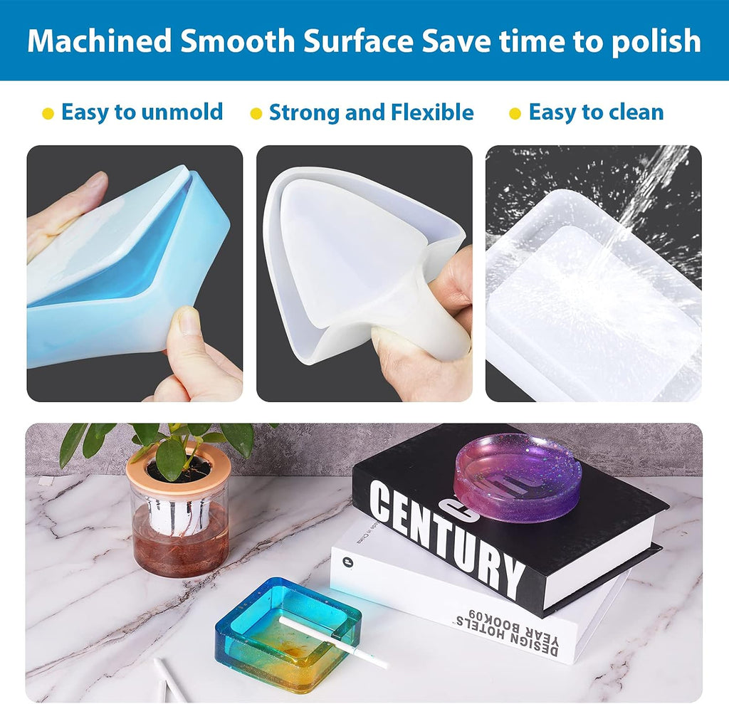 Epoxy Resin Silicone Molds Ashtray/Coaster 4 Shapes+9 Colors Glitter Powder Square/Round/Diamond DIY Casting Art