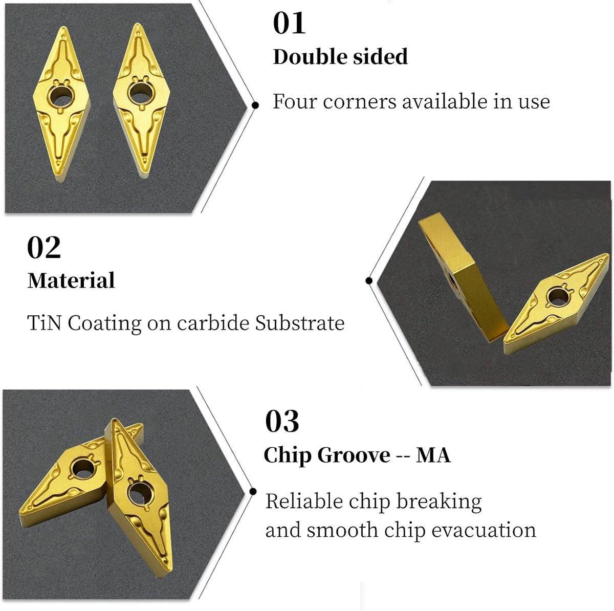 GBJ VNMG160408 Carbide Inserts Gold Coated For MVJNR MVVNN Holders