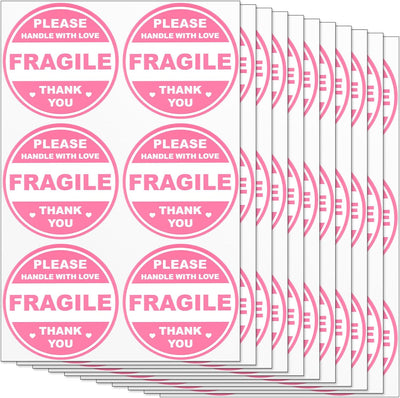 2 inch 300 PCS Fragile Sticker Pink Round Fragile Labels Cute FragileSticker Handle with Care Thank You Label for