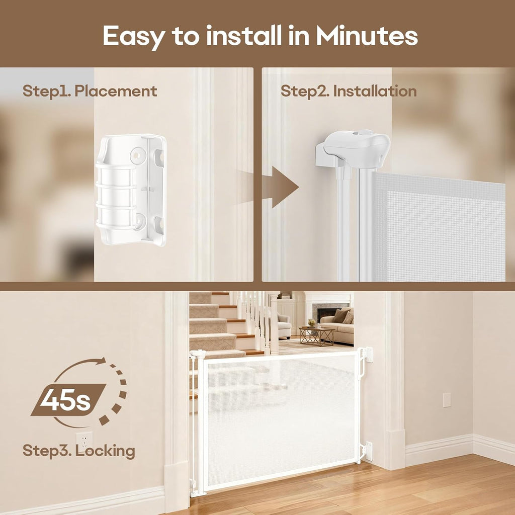 Retractable Safety Baby Gate or Mesh Dog Gate,Durable Portable Mesh Retractable Gate,Easy to Use for Stairs