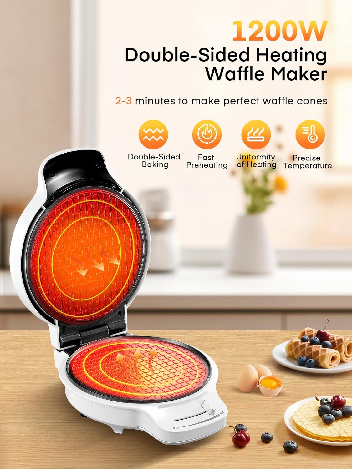 Waffle Cone Maker Machine and Ice Cream Bowl Maker with Temperature Control, Double Side Nonstick Waffle Bowl Maker