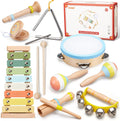 Baby Musical Instruments Set Montessori Wooden Music Toys for Toddlers 3 4 5 Neutral Color Percussion Music Kit with