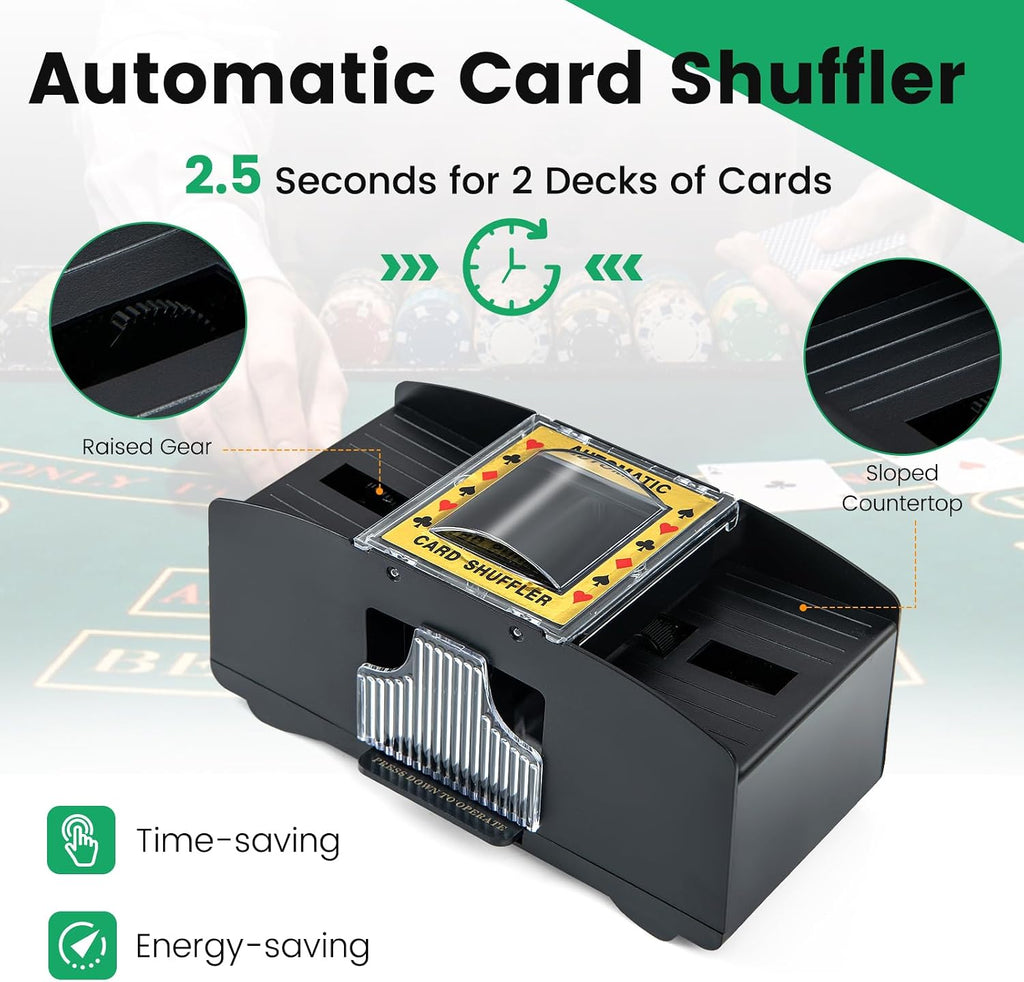 Poker Chip Set, 300 PCS 14 Gram Clay Poker Chips w/Case, Automatic Card Shuffler, 2 Decks Cards, 5 Dices, Card Shoe