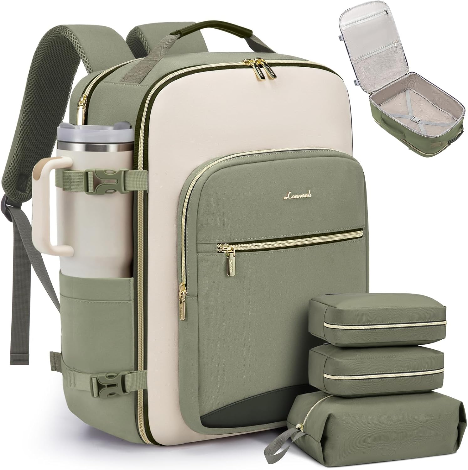 40L Travel Backpack for Women & Men, Airline Approved Carry On Luggage with 3 Packing Cubes, TSA Overnight Bags