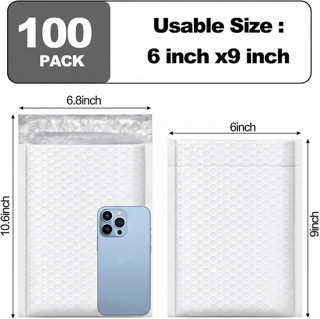 100 Pack Bubble Mailers 6x10", Usable Size 6x9" Self Seal Padded Envelopes Opaque Poly Wrap Bubble Bags Waterproof
