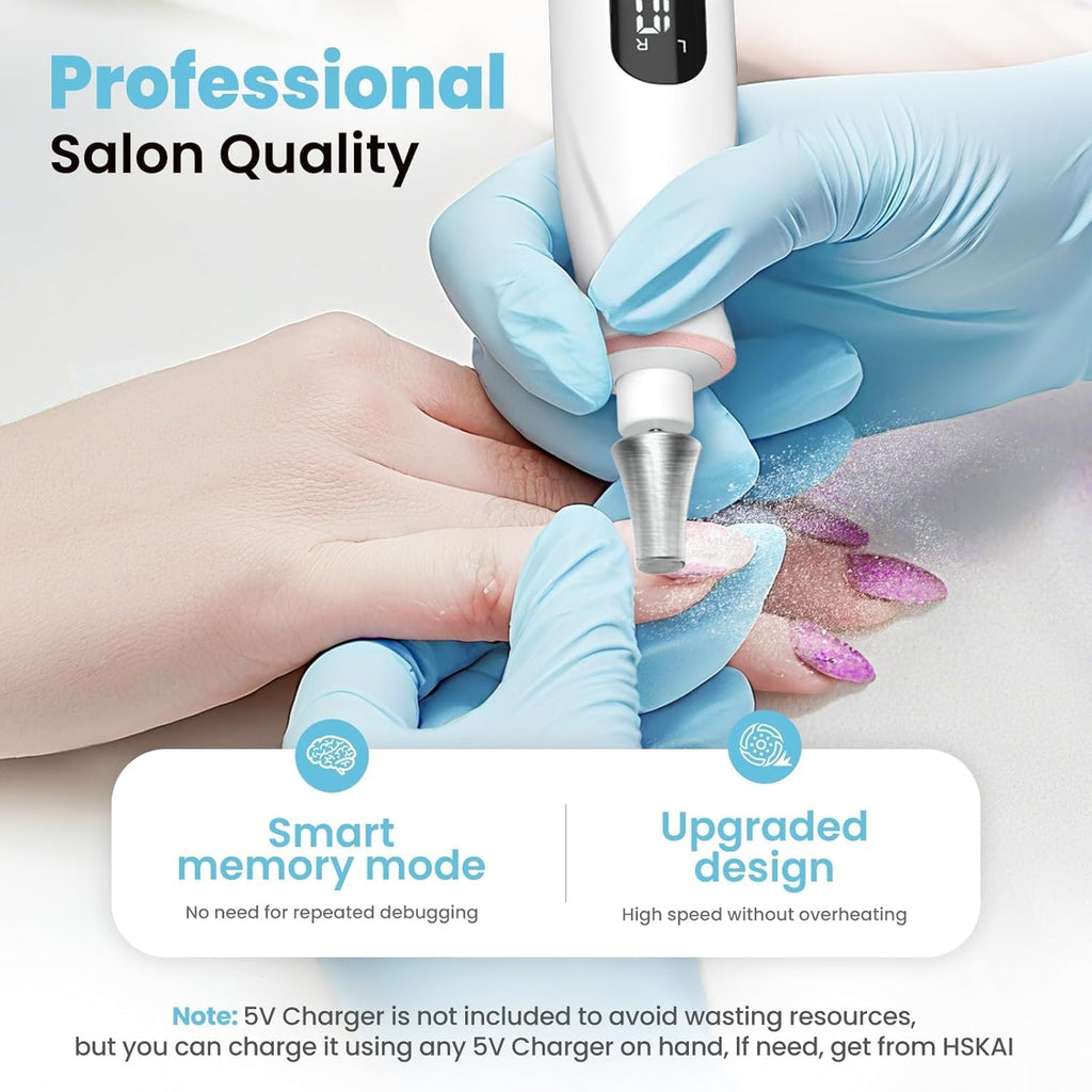 Electric Nail File Drill, Cordless Toe Nail Grinder for Thick Toenails & Callus, 10-Speed 2000mAh Rechargeable Nail