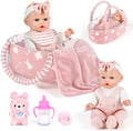 12'' Baby Doll Playset with Carrier Bassinet Bed, 11PCS Baby Doll Accessories Includes Pacifier, Blanket, Pillow