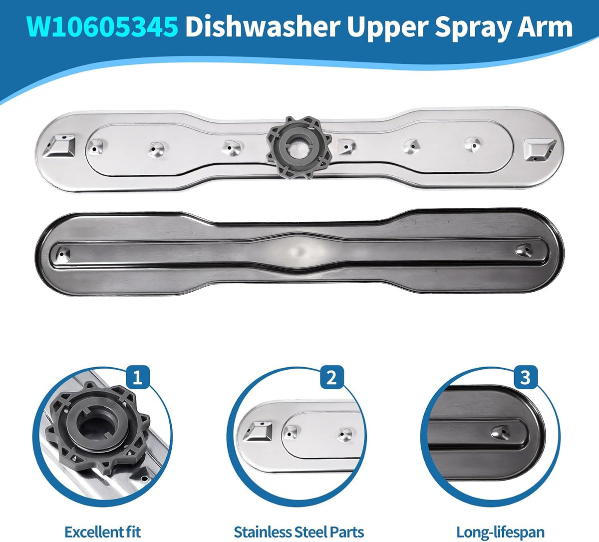 WPW10605345 Dishwasher Center Spray Arm Assembly Compatible with Whirlpool