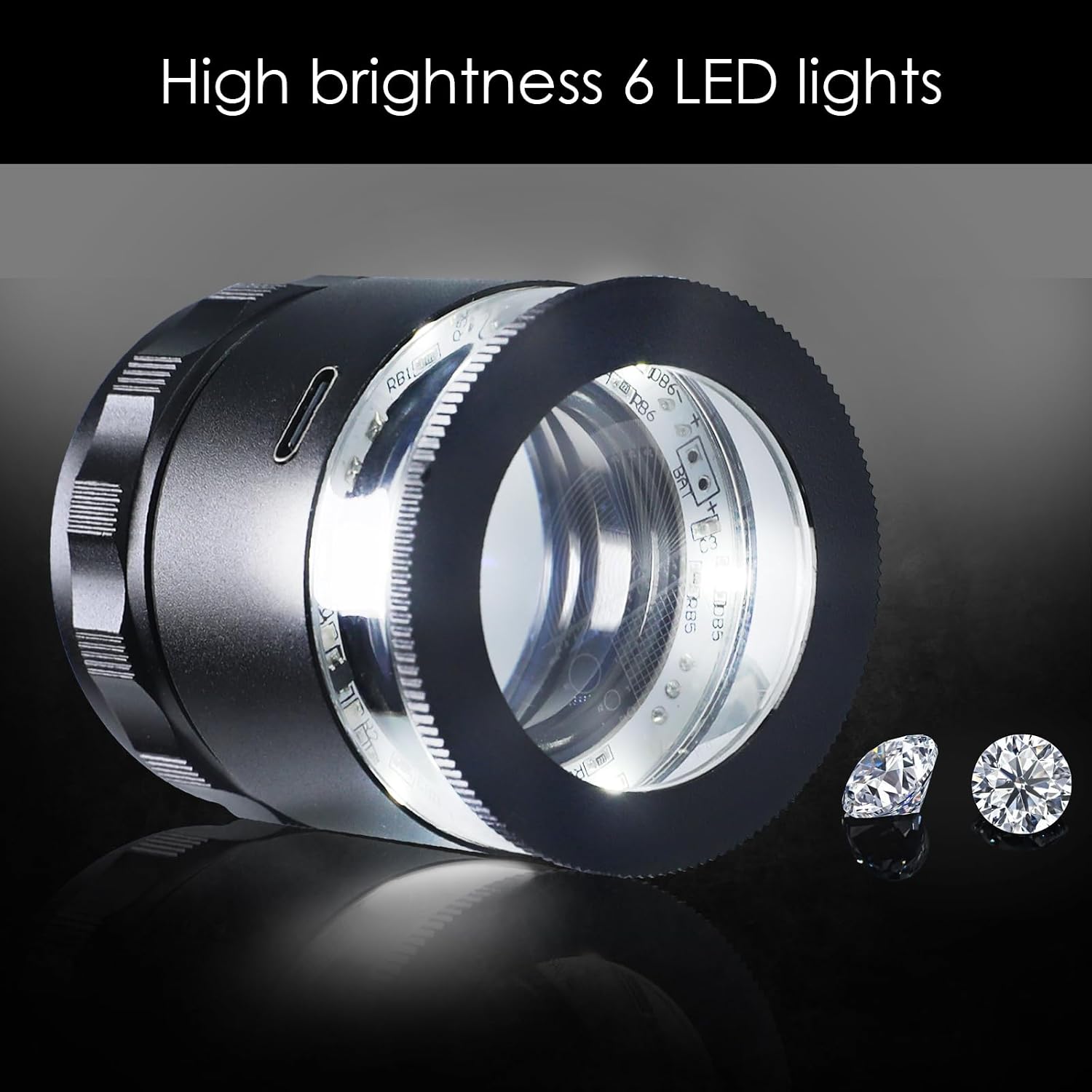 10X Rechargeable Jewelers Loupe Magnifier with LED Light & Detachable Reticle Scale, 25mm Field of View, Adjustable
