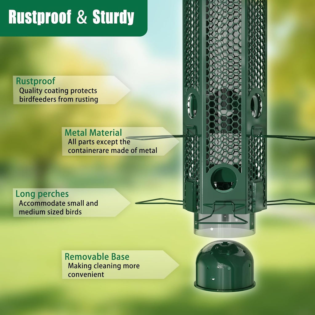 Squirrel Proof Bird Feeders, Bird Feeder for Outdoors with Removable Base, 6 Ports Perches Gravity Protection