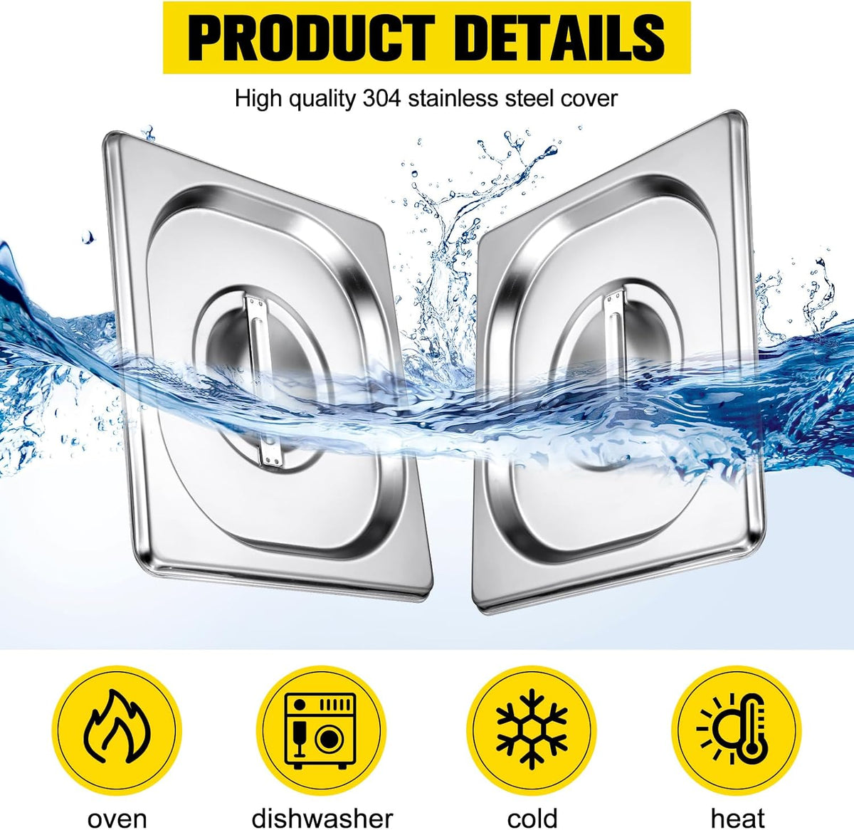 8 Pcs 1/6 Sixth Size Stainless Steel Hotel Steam Table Pan Lids