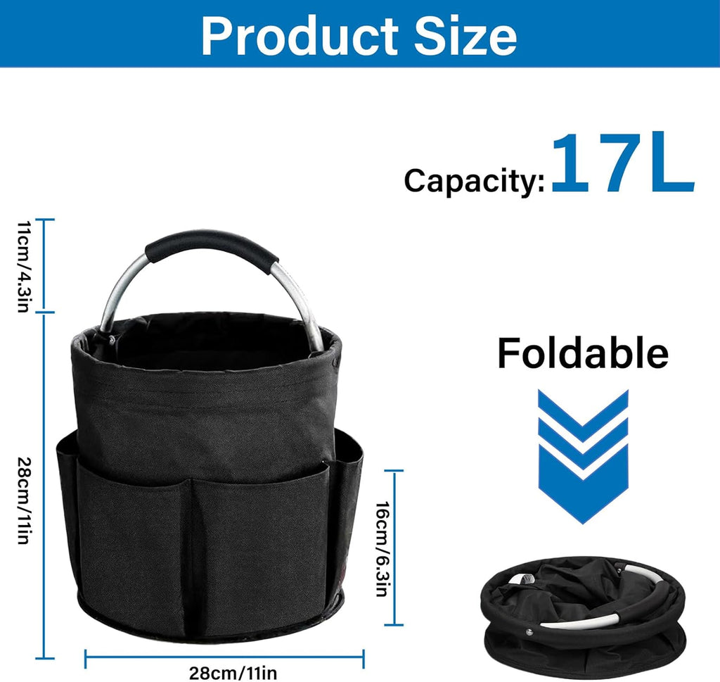 17L Foldable Storage Basket Cleaning Caddy with Handle Portable Multi Cleaning Bucket Bag for Home, Garden, Outdoor
