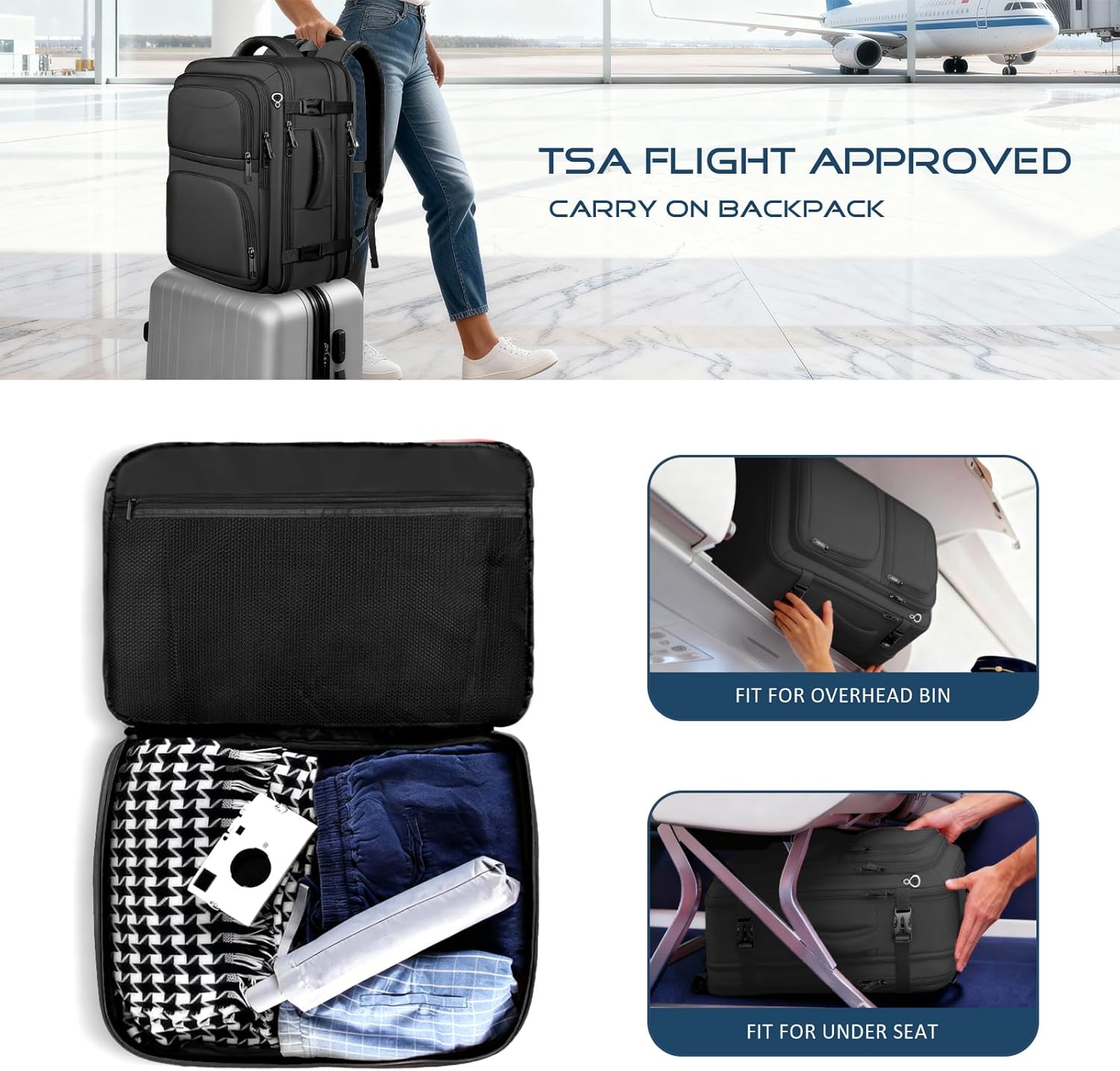 Travel Backpack, Expandable Carry on Backpack for Men, TSA 17.3 inch Laptop Bag Flight Approved, Lightweight Business