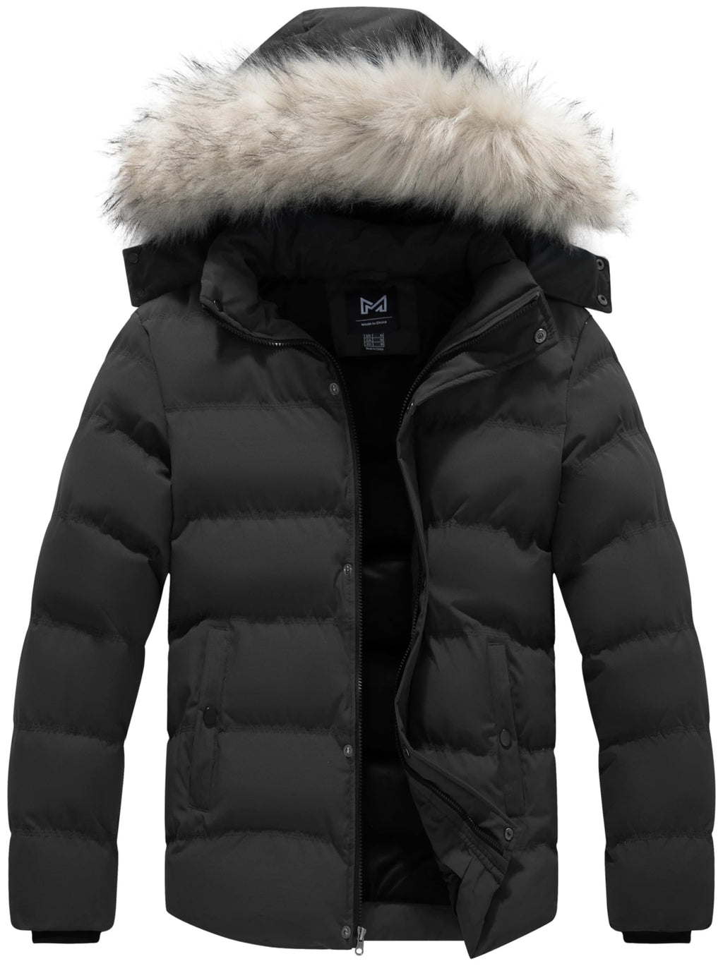 Men's Warm Hooded Thick Quilted Puffer Jacket-Black Large