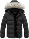 Men's Warm Hooded Thick Quilted Puffer Jacket-Black Large