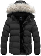 Men's Warm Hooded Thick Quilted Puffer Jacket-Black Large