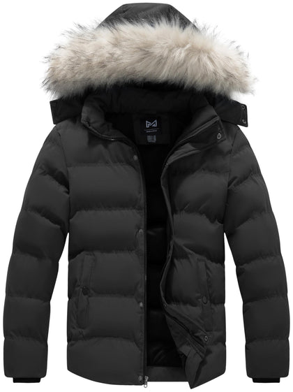 Men's Warm Hooded Thick Quilted Puffer Jacket-Black Large