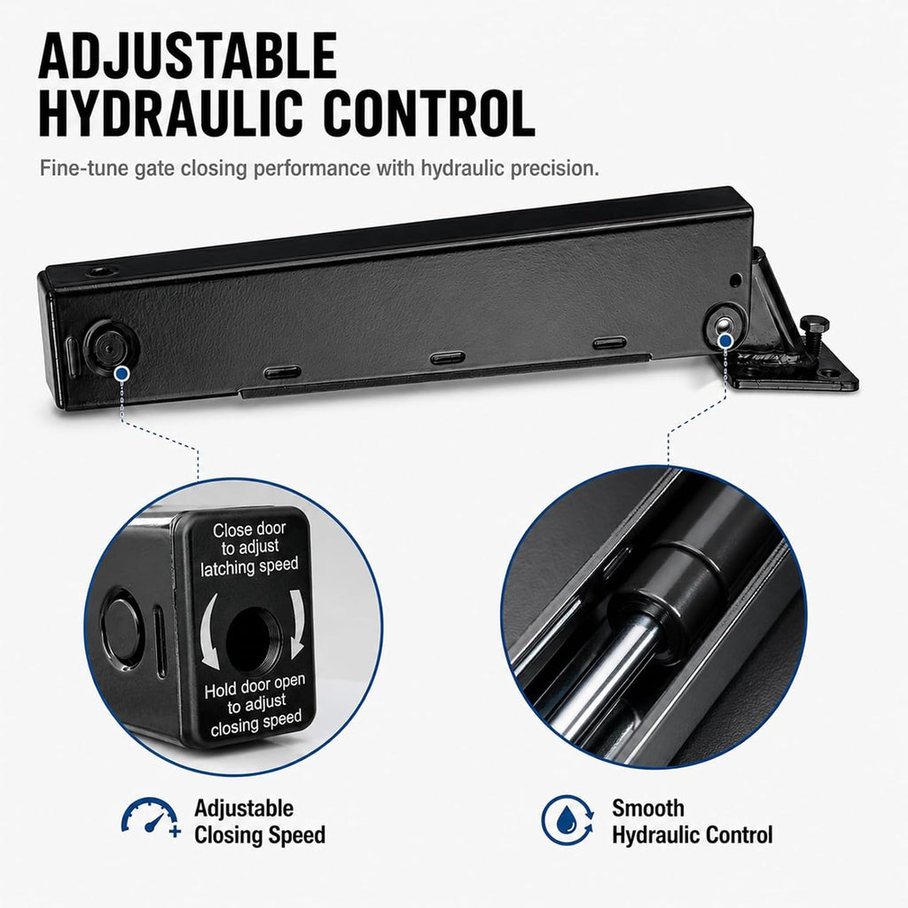 TB175 Outdoor Hydraulic Gate Closer with Adjustable Speed Function, Designed for Automatic Door Closure in Settings Such as Pools, Gardens, or Restricted Areas.