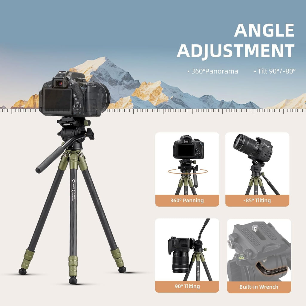 CH10L Carbon Fiber Mini Tripod, 28" with S1 Fluid Head Travel Stand | Compact Desktop Stand