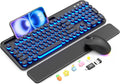 Wireless Keyboard and Mouse, Backlit Typewriter with Magnetic Wrist Rest | Phone Holder, Light Up Round Keycaps