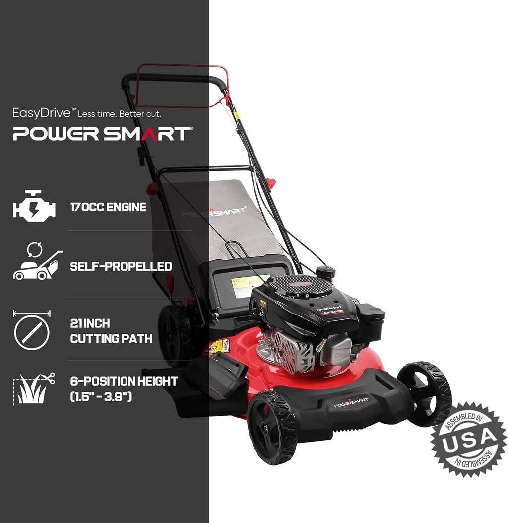 21-Inch Self Propelled Gas Lawn Mower, 170cc OHV Engine, Rear-Wheel Drive, Steel Deck, 3-in-1 Walk-Behind Mower