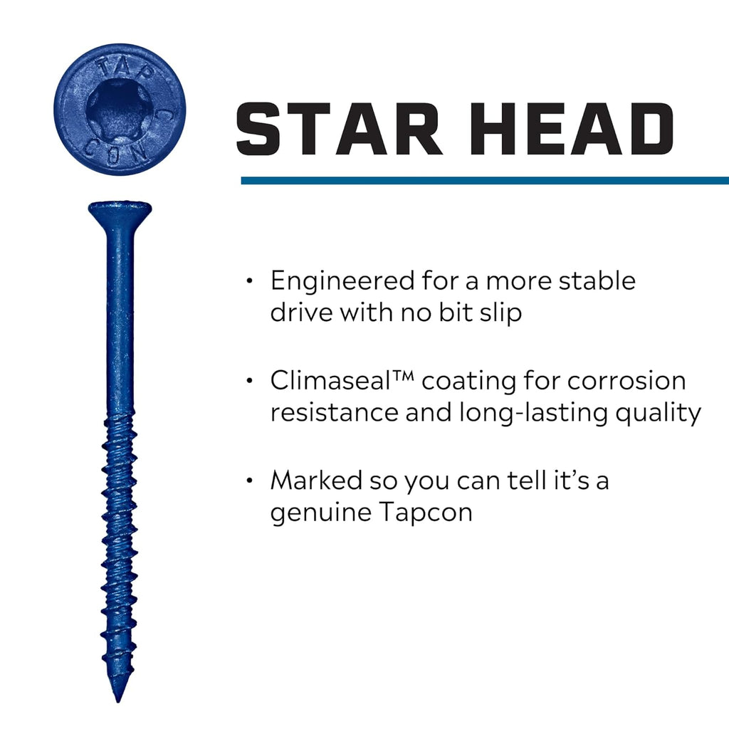 3/16 x 2-1/4" Star Head Blue Climaseal Concrete Screws, 75 PCS | Corrosion Resistant Coating, Heavy-Duty Concrete and