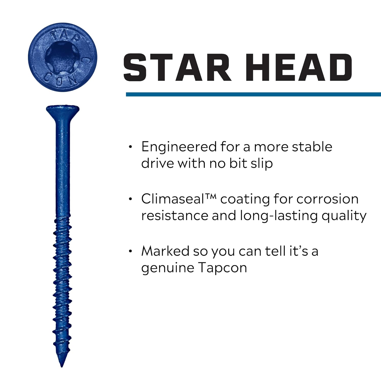 3/16 x 2-1/4" Star Head Blue Climaseal Concrete Screws, 75 PCS | Corrosion Resistant Coating, Heavy-Duty Concrete and