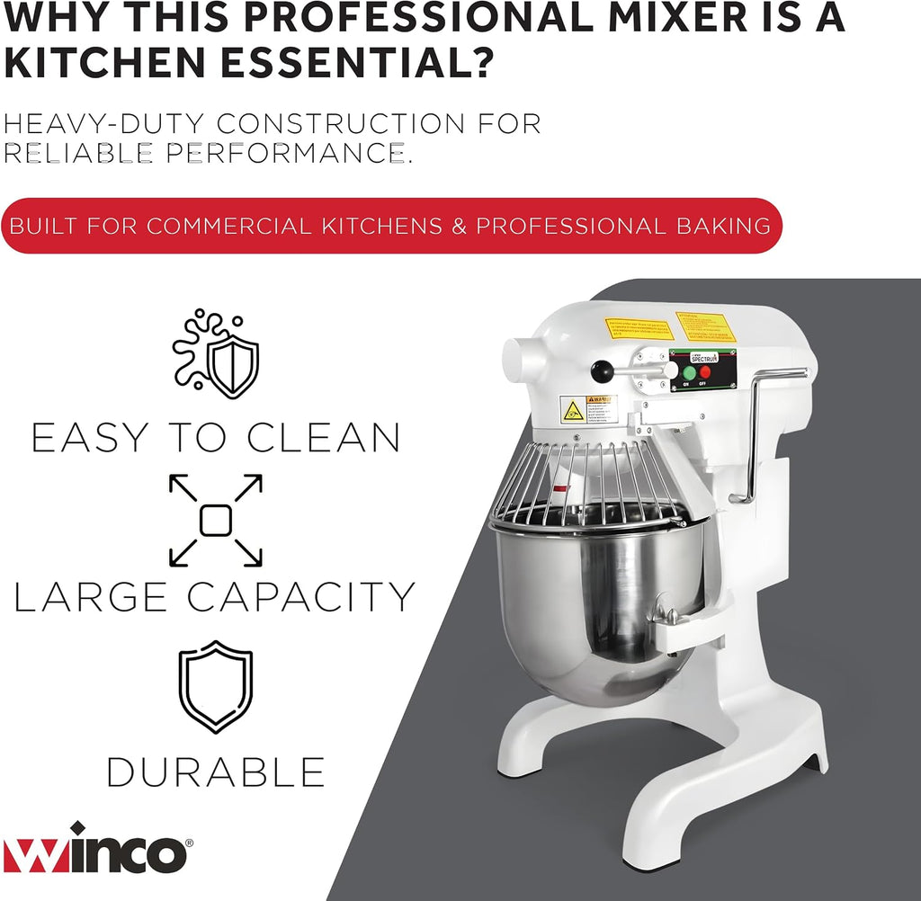 10 L White Commercial-Grade Planetary Mixer