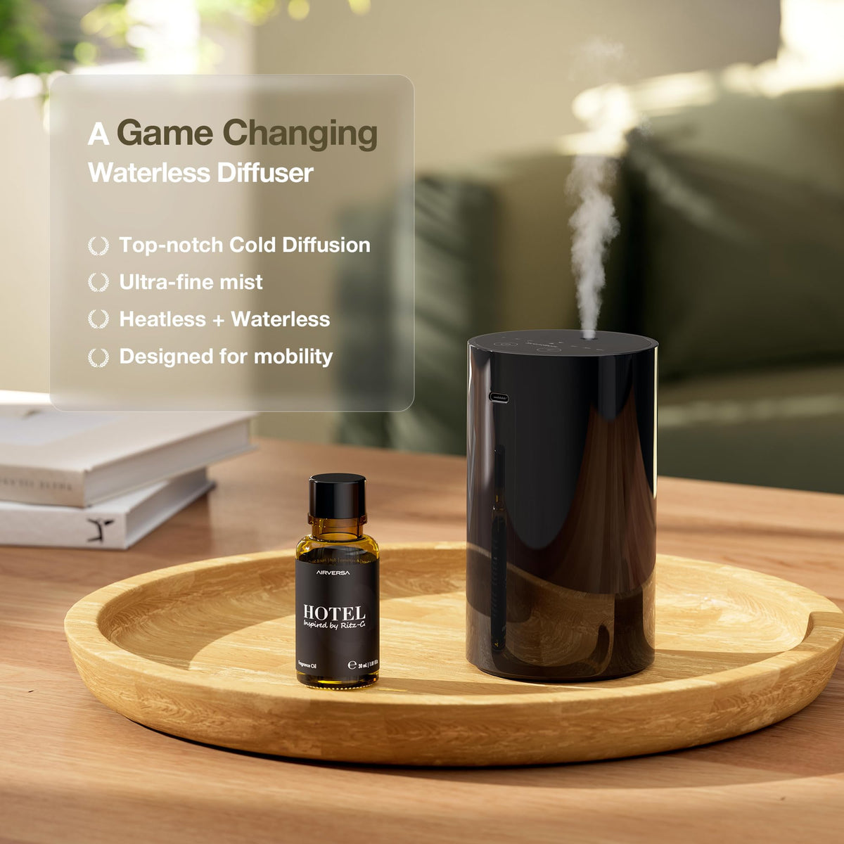 2 Pack ANZ Waterless Diffuser for Essential Oil, Black + Black