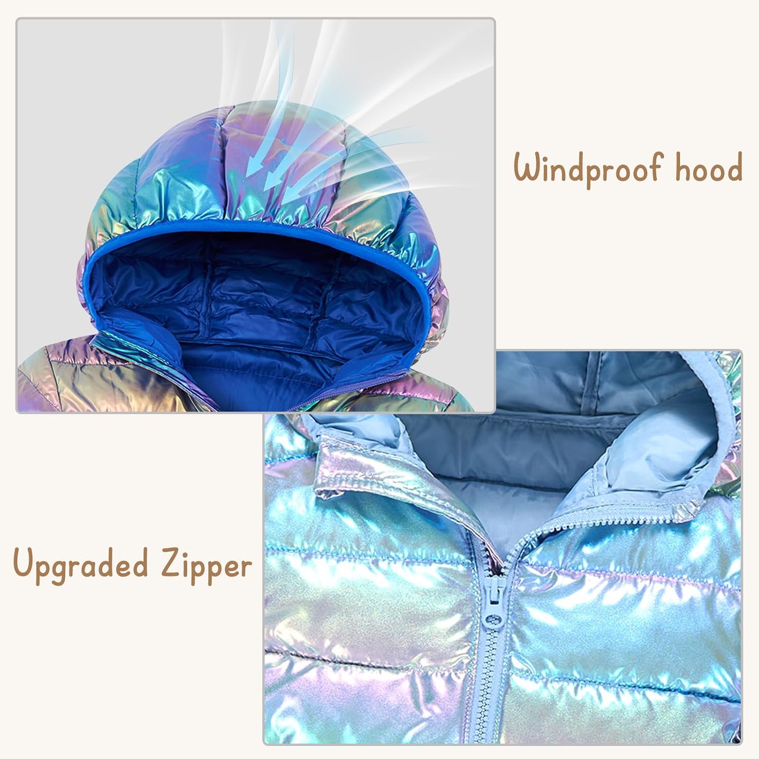 Girls Winter Coat Shiny Gradient Lightweight Puffer Jacket 4-12Y | Down-Alternative, Windproof, Water-Resistant