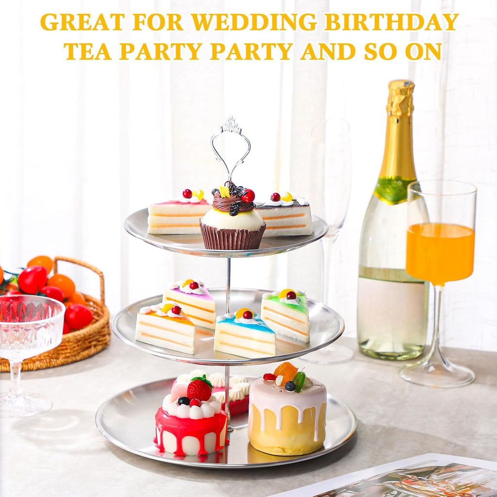 2 Pack 3 Tier Cupcake Stand Serving Tray Metal,Silver