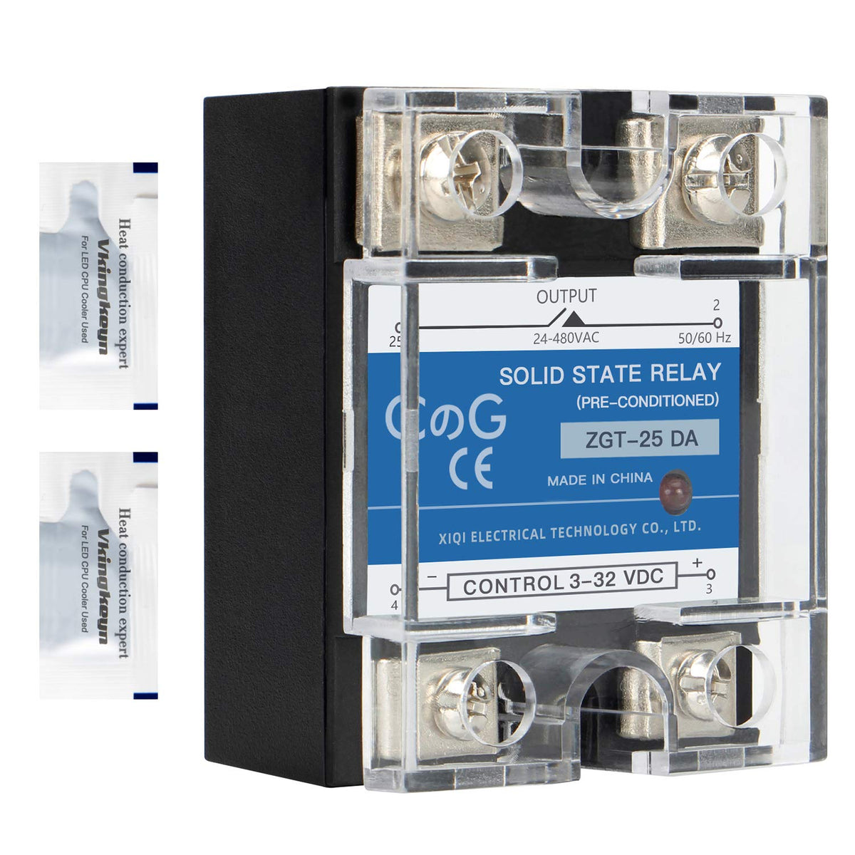CG Solid State Relay SSR-25DA DC to AC Input 3-32VDC to Output 24-480VAC 25A Single Phase Plastic Cover…