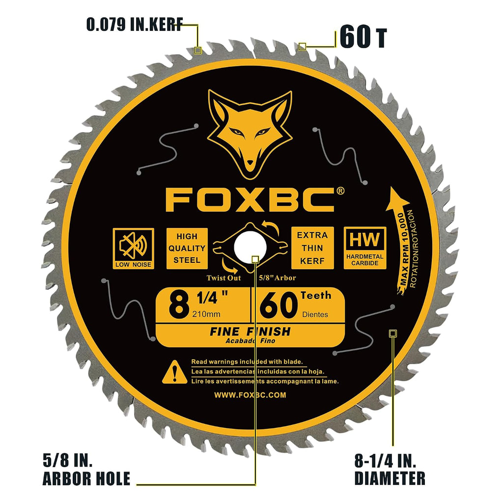 8-1/4 Inch Table Saw Blade 24 Tooth, 60 Tooth Wood Cutting with 5/8" Arbor, Diamond Knockout