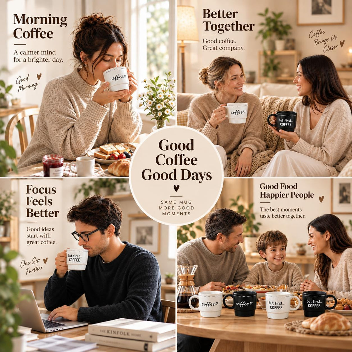 Ceramic Coffee Mugs, Coffee Mug Set of 4, 10oz Stackable Coffee Cups Set