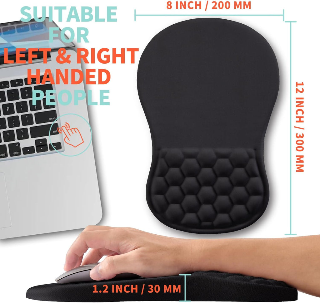 Ergonomic Mouse Pad Wrist Support with Memory Foam Massage Bulge, Carpal Tunnel Pain Relief Mousepad Wrist Rest for