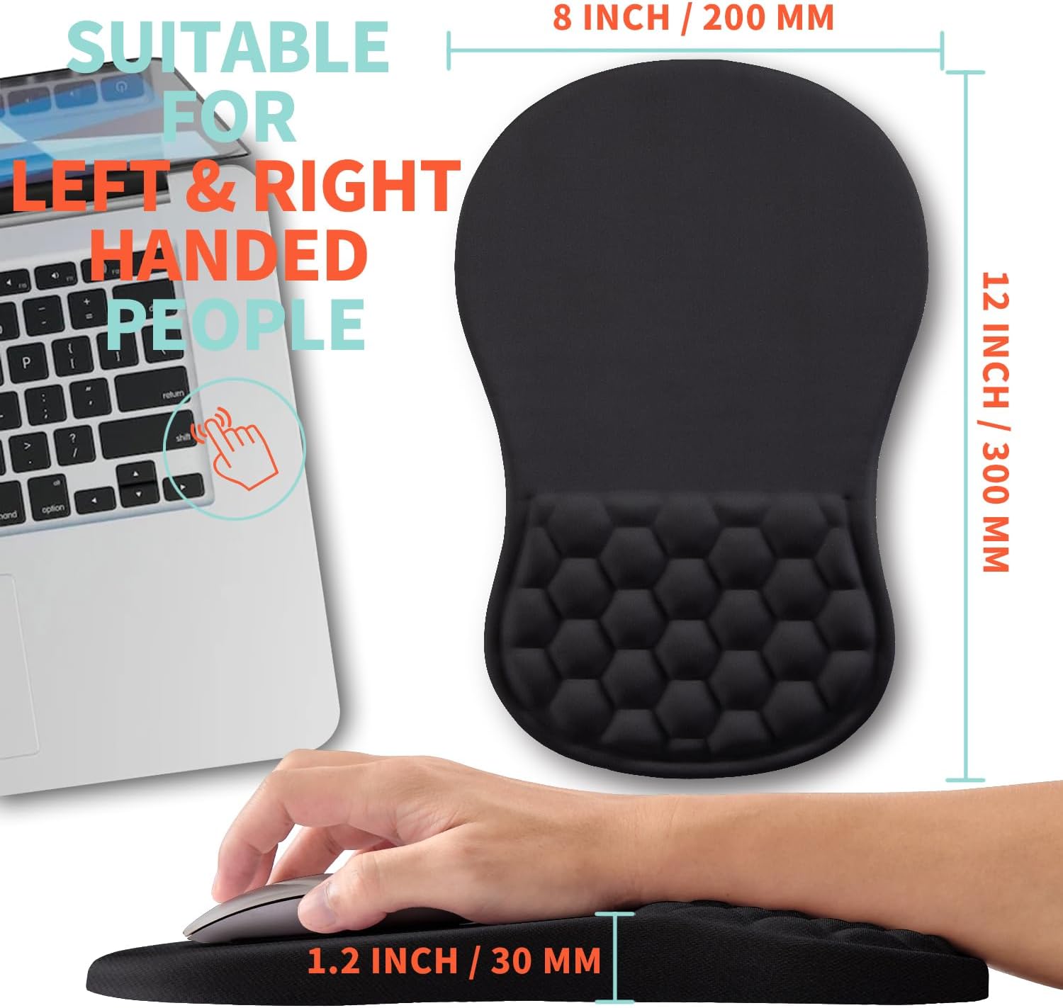 Ergonomic Mouse Pad Wrist Support with Memory Foam Massage Bulge, Carpal Tunnel Pain Relief Mousepad Wrist Rest for