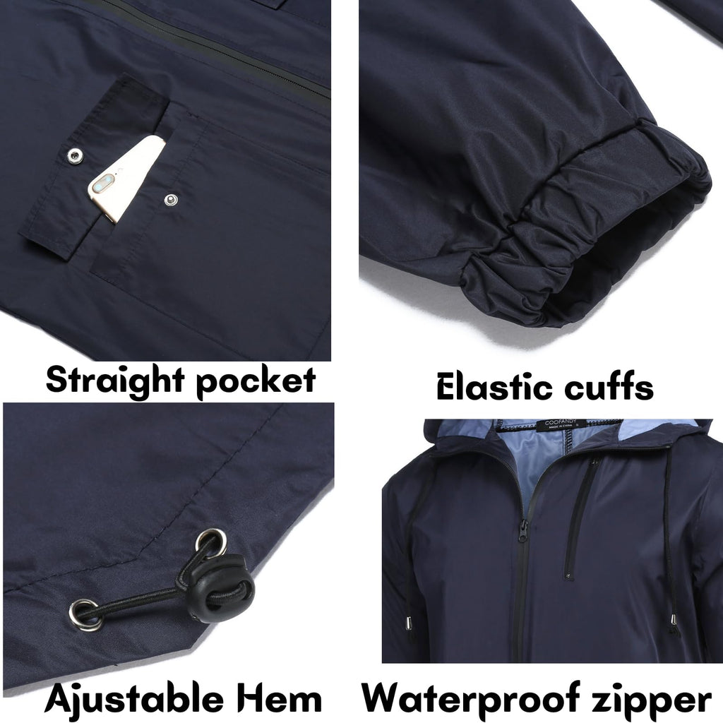 Men's Lightweight Rain Jacket Elastic Drawstring Long Raincoat Men Waterproof