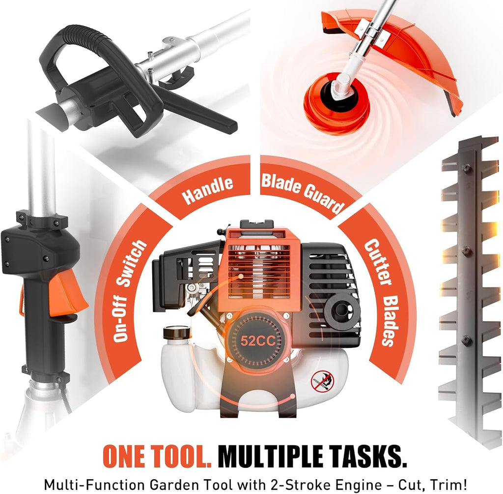 52cc 3 in 1 Multi Functional Trimming Tools, 2-Stroke Brush Cutter Gas Powered,Gas Weed Eater Trimmer with 3