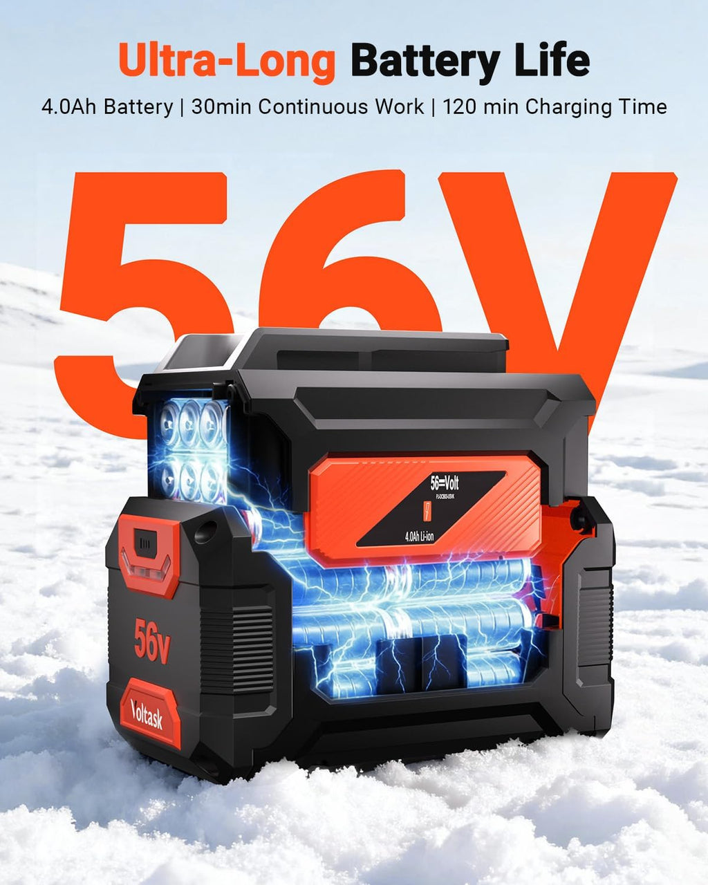 56V Cordless Snow Shovel, 14" Electric Snow Blower, 2000W Brushless Motor Battery Snow Shovel, 26FT Throw Distance