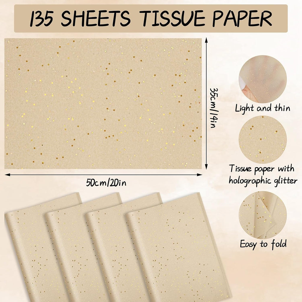 135 Sheets Glitter Tissue Paper Bulk for Gift Bags 20 x 14 Inch