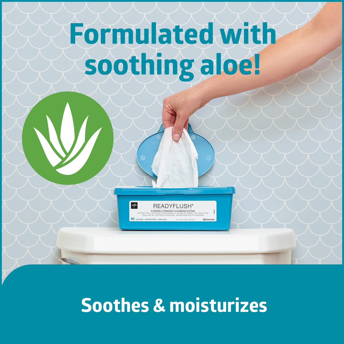ReadyFlush Flushable Wipes (60 Wipes per Tub), Scented, Biodegradable Flushable Incontinence Wet Wipes for Adults